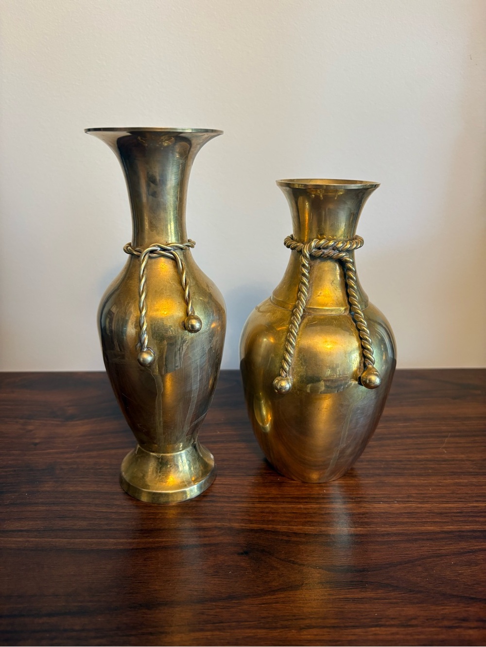 Pair of Vintage Brass Bud Vases with Twisted Rope Detail